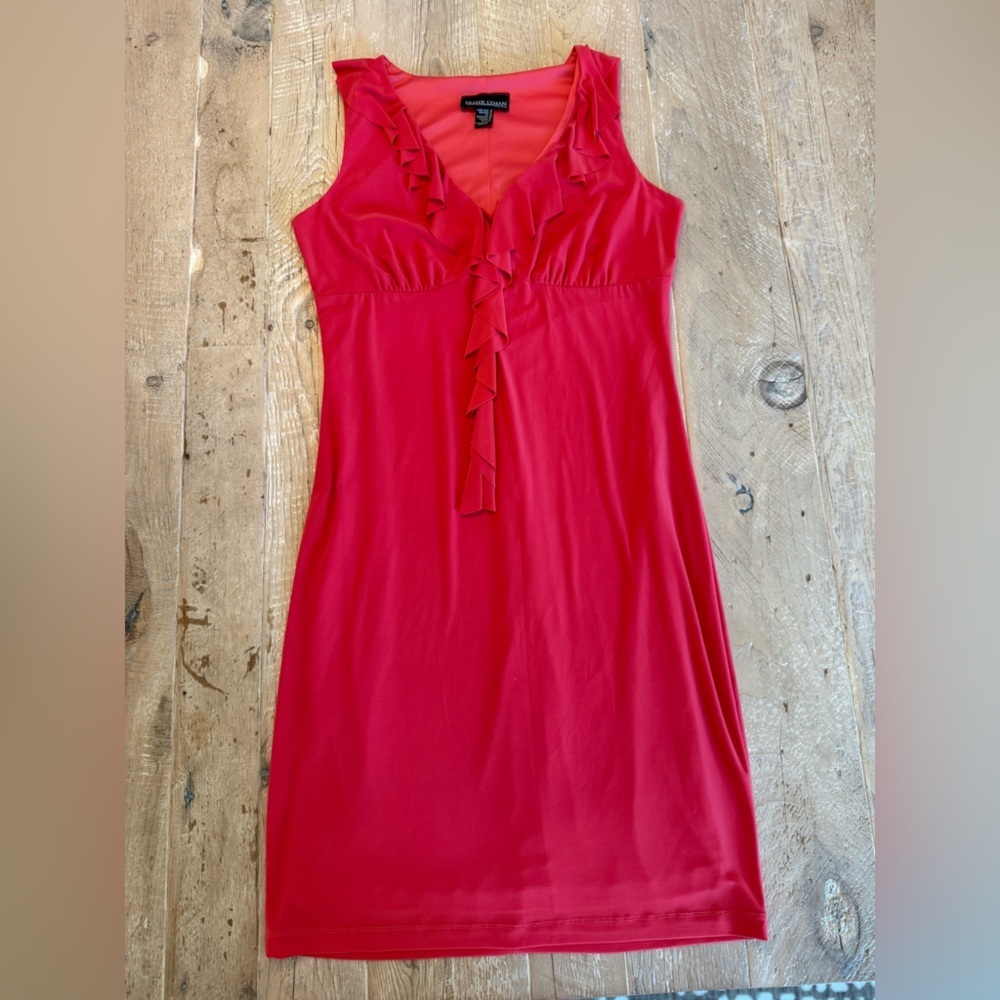 Frank Lyman Design Red Ruffle-Front Midi Dress Stretch 12